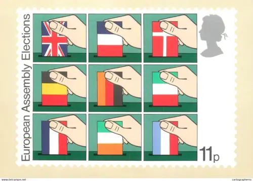 A5423 British stamp designed postcard Stafford Cliff Direct elections to the European Assembly