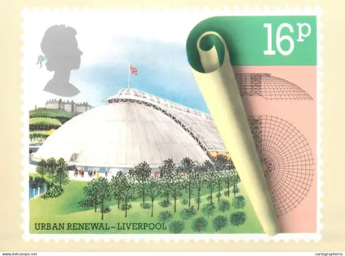 A5422 British stamp designed postcard Trickett&Webb Ronald Maddox Liverpool Garden Festival