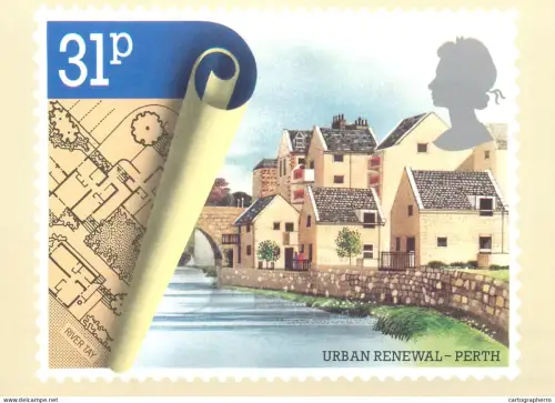 A5422 British stamp designed postcard Trickett&Webb Ronald Maddox Commercial Street Redevelopment Perth