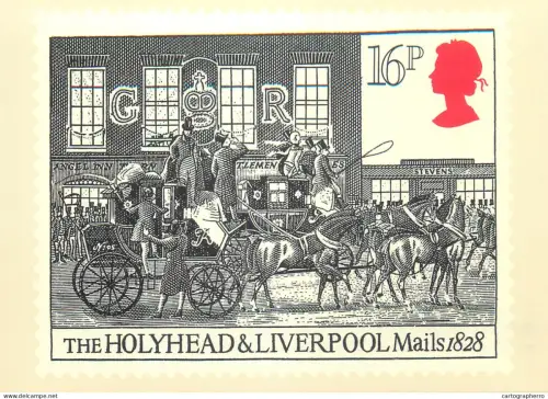 A5422 British stamp designed postcard Keith Bassford and Stanley Paine The Holyhead & Liverpool Mails Royal mail