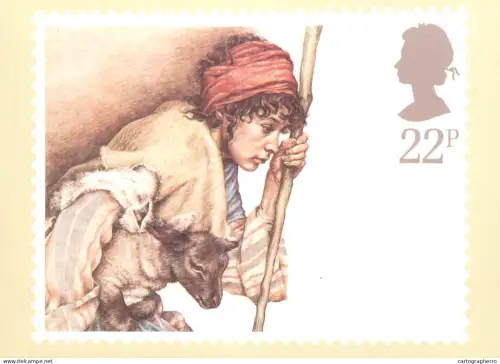 A5422 British stamp designed postcard Yvonne Gilbert Shepard and lamb Christmas