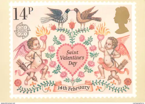 A5422 British stamp designed postcard Fritz Wegner St Valentine's day folklore