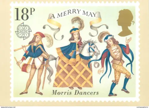 A5422 British stamp designed postcard Fritz Wegner Morris dancers folklore