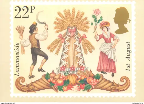 A5422 British stamp designed postcard Fritz Wegner Lammastide folklore