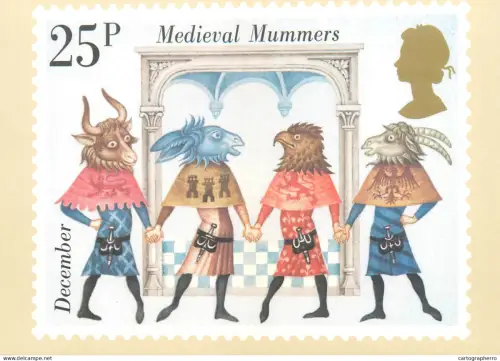 A5422 British stamp designed postcard Fritz Wegner Medieval Mummers folklore