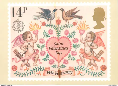 A5422 British stamp designed postcard Fritz Wegner St Valentine's day folklore