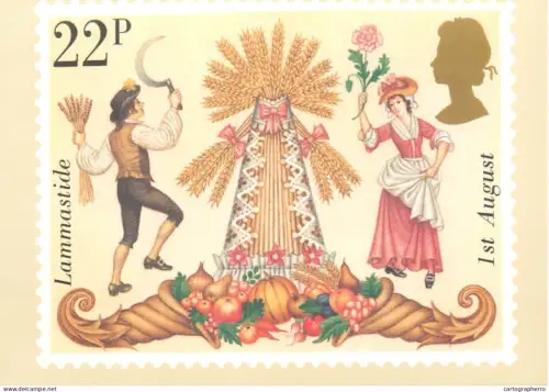 A5422 British stamp designed postcard Fritz Wegner Lammastide folklore
