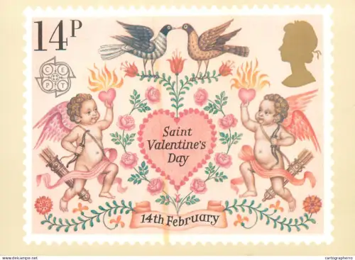A5422 British stamp designed postcard Fritz Wegner Valentine's day folklore