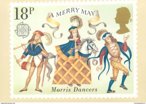 A5422 British stamp designed postcard Fritz Wegner Moris Dancers folklore