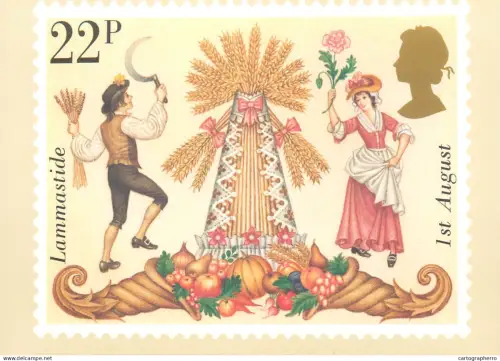 A5422 British stamp designed postcard Fritz Wegner Lammastide folklore