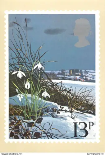 A5422 British stamp designed postcard Peter Newcombe Snowdrops flowers