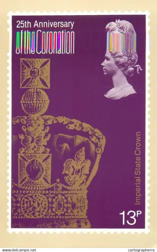A5422 British stamp designed postcard Jeffery Matthews The Imperial state Crown 25th Aniversary Coronation