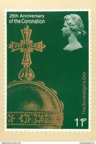 A5422 British stamp designed postcard Jeffery Matthews The Soveraign's Orb 25th Aniversary Coronation