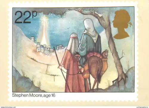 A5422 British stamp designed postcard Christmas The journey of Joseph and Mary to Bethlehem by Stephen Moore
