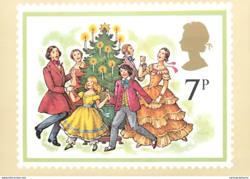 A5422 British stamp designed postcard Faith Jaques Christmas Victorian carol singing scene