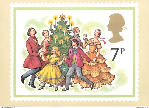 A5422 British stamp designed postcard Faith Jaques Christmas Victorian carol singing scene