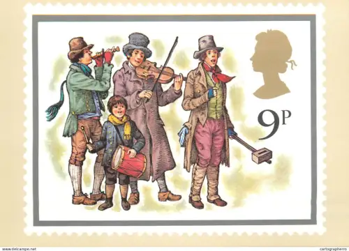 A5422 British stamp designed postcard Faith Jaques Christmas Waits