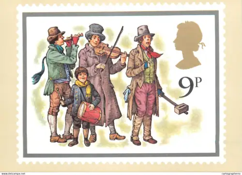 A5422 British stamp designed postcard Faith Jaques Christmas Waits