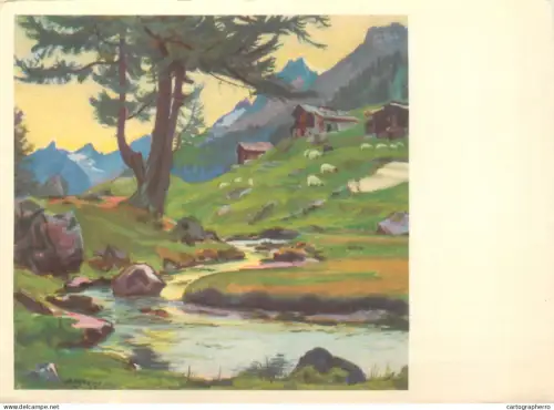 A5564 Paintings Albert Nyefler Guggialp in the evening