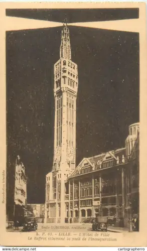 A5836 France Lille Hotel de Ville et Le Beffroi vue de nuit