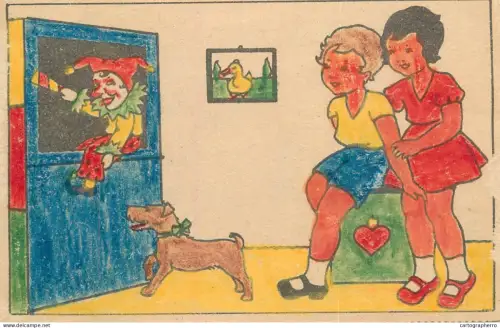 A6232 Children's drawings children watching a puppet show 1938