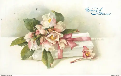 A6232 A. Gabriel floral illustration French message "Bonne année"