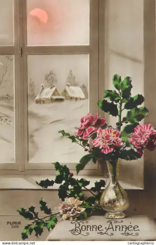 A6232 Vintage New Year's postcard ("Bonne Année")