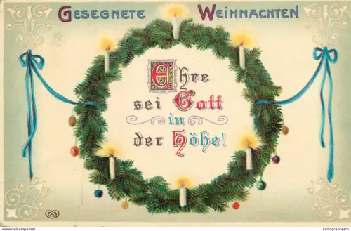 A6232 Christmas postcard from Germany, dating from around 1915, with the message in German "Ehre sei Gott in der Höhe"
