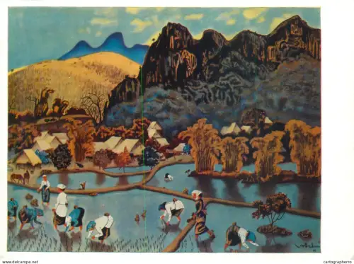 A5561 Paintings hoang Tich-Chu Mutuel assistance when planting rice
