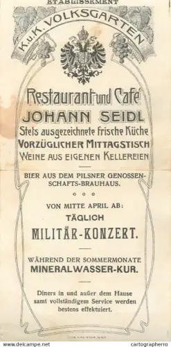 Wien Restaurant und Café Johann Seidl Volksgarten Vienna 6.5 x 13 cm