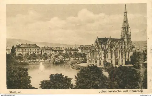 A6234 Stuttgart Johanneskirche mit Feuersee 1922