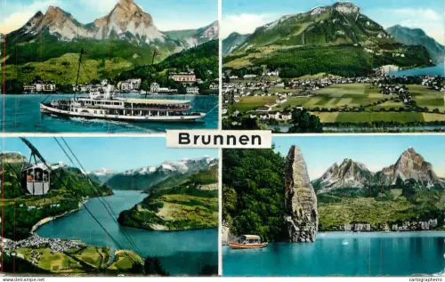 A6235 Brunnen paddle ship boat cable car multi views cpsm