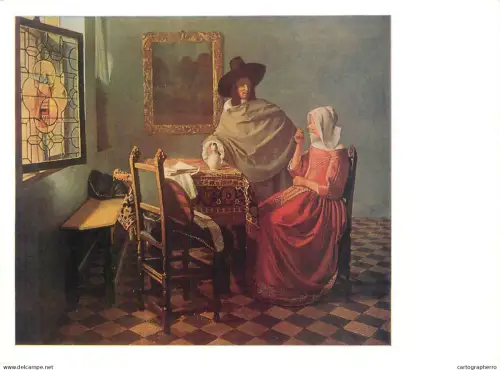 A5556 Paintings Ian Vemeer Van Delft Lady ans gentleman drinking wine