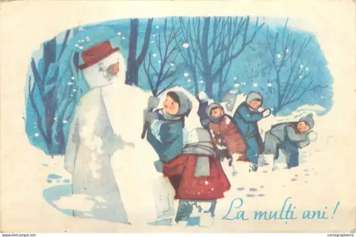 A5537 Romania Traditii Felicitare iarna copii om zapada