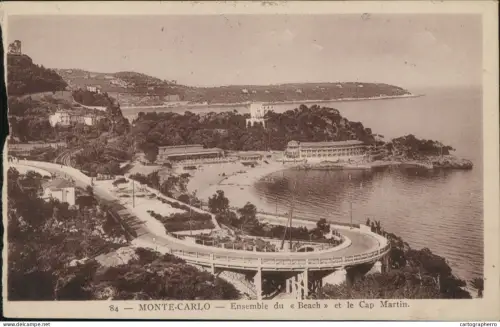 A5867 Monaco Monte Carlo vue de la plage et Cap Martin