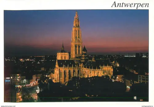 A5585 Belgium Antwerpen Our LAdy Cathedral at night