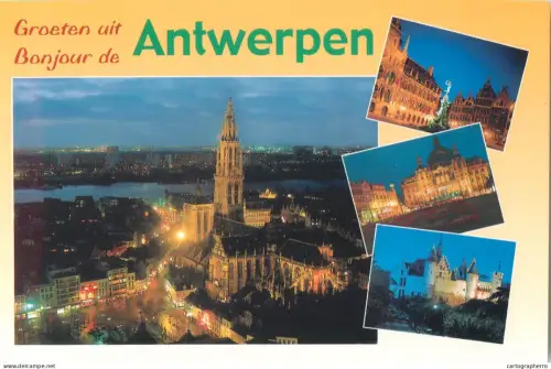 A5585 Belgium Antwerpen Town hall Our Lady Cathedral at night