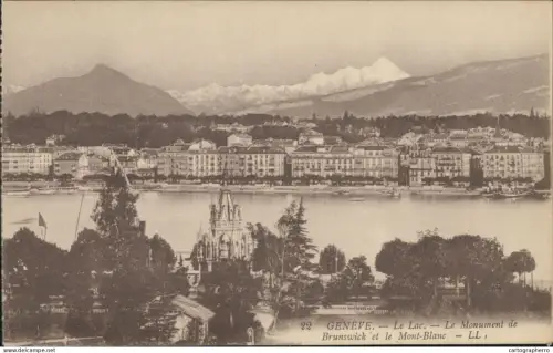 A5867 Switzerland Geneve Lac , Monument de Brunswick et Mont Blanc