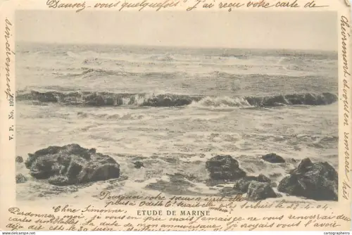 A5862 Etude de Marine sea landscape sea waves place to identify