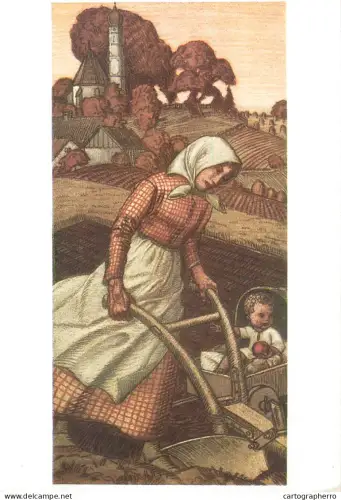 A5472 Fine art painting postcard  Prof. Richard Klein Ploughing farmer