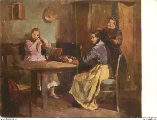A5472 Fine art painting postcard Domanovszky Endre Preparation