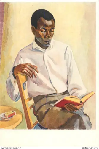 A5472 Fine art painting postcard Eva Schulze-Knabe African student