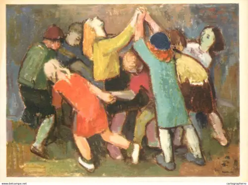 A5472 Fine art painting postcard Rudolf Bergander Children dans
