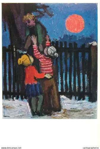 A5472 Fine art painting postcard Rudolf Bergander Winter evening