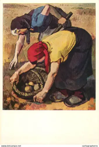 A5472 Fine art painting postcard Rudolf Bergander Potato workers