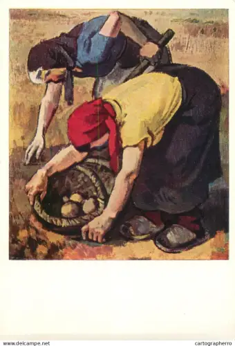 A5472 Fine art painting postcard Rudolf Bergander Potato readers