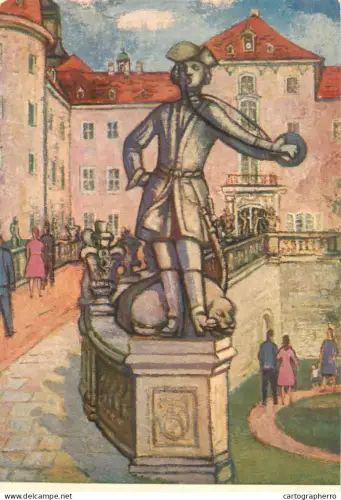 A5472 Fine art painting postcard Hans Juchser statue Dresden