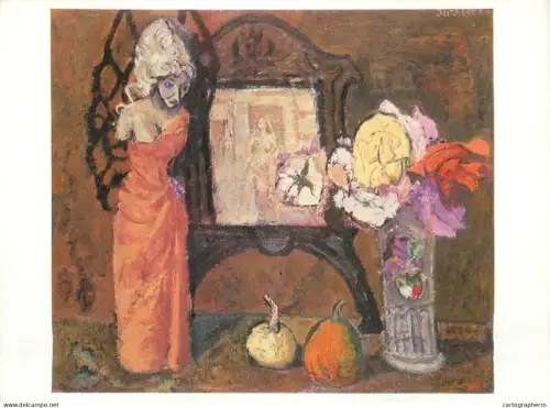 A5472 Fine art painting postcard Hans Juchser Still life with doll and photography