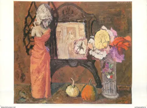 A5472 Fine art painting postcard Hans Juchser Still life with doll and photography
