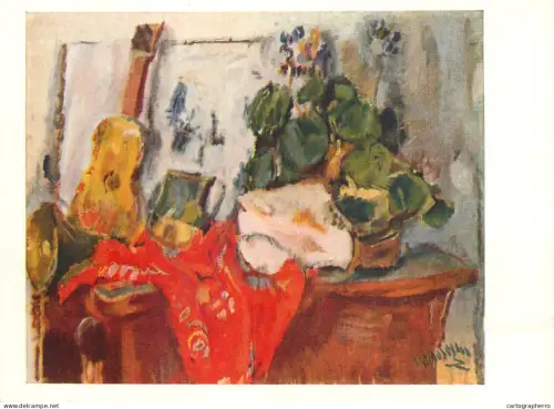 A5472 Fine art painting postcard GRIGORESCU Lucian Still life with guitar